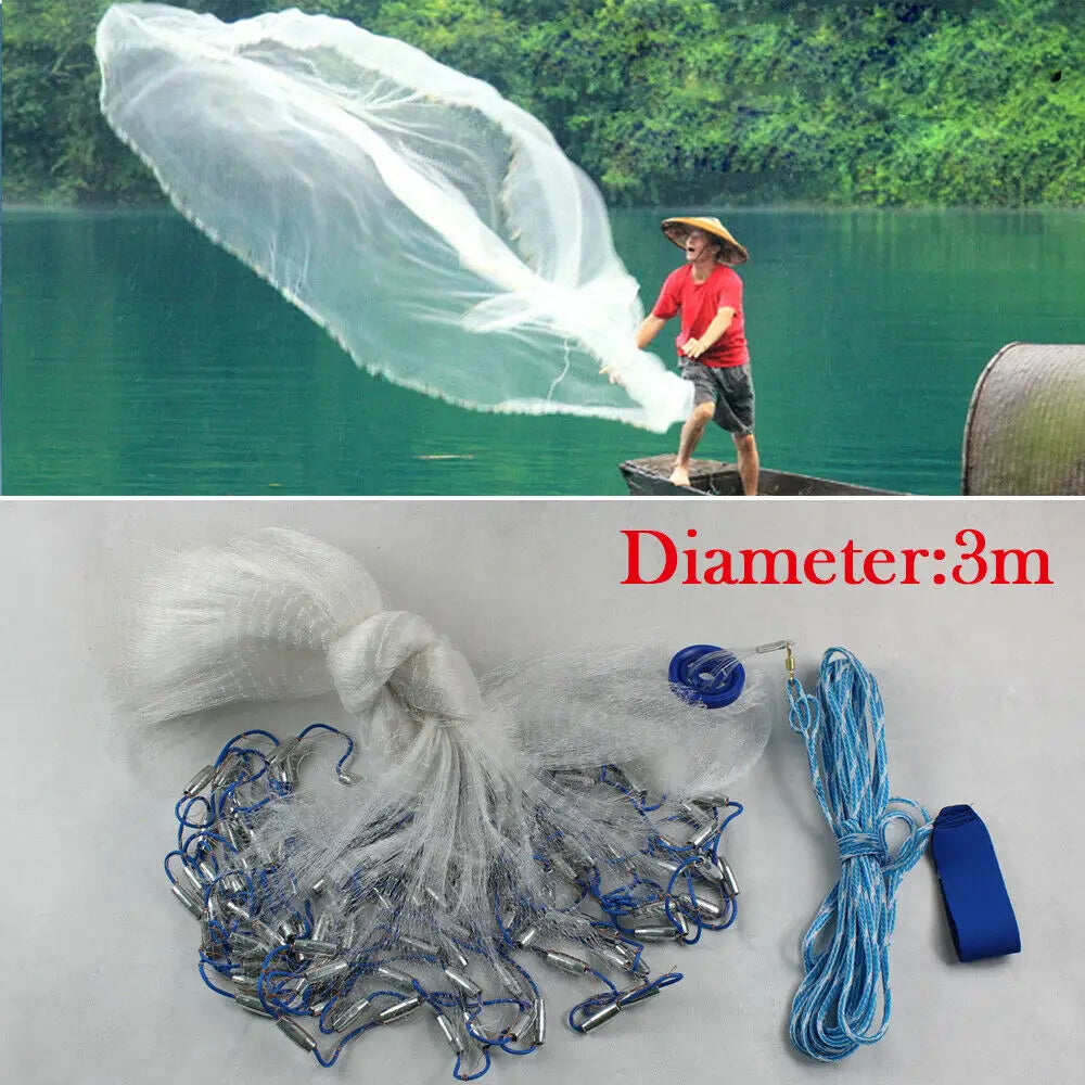 Dense Monofilament Hand Cast Fishing Net With Steel Sinkers