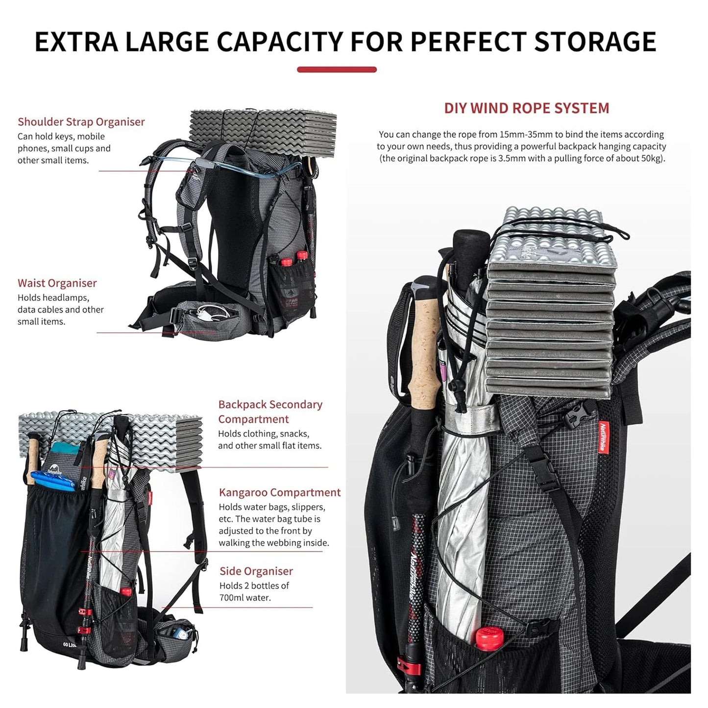 Naturehike Waterproof Mountain Backpack For Hiking Climbing And Travel