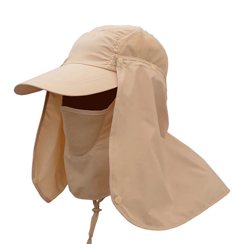 Men Summer Sun Hat Fishing Cap Women Neck Face Sunscreen Flap UV Protector Quick-Drying Removable Face Mask Ear Neck Cover Caps