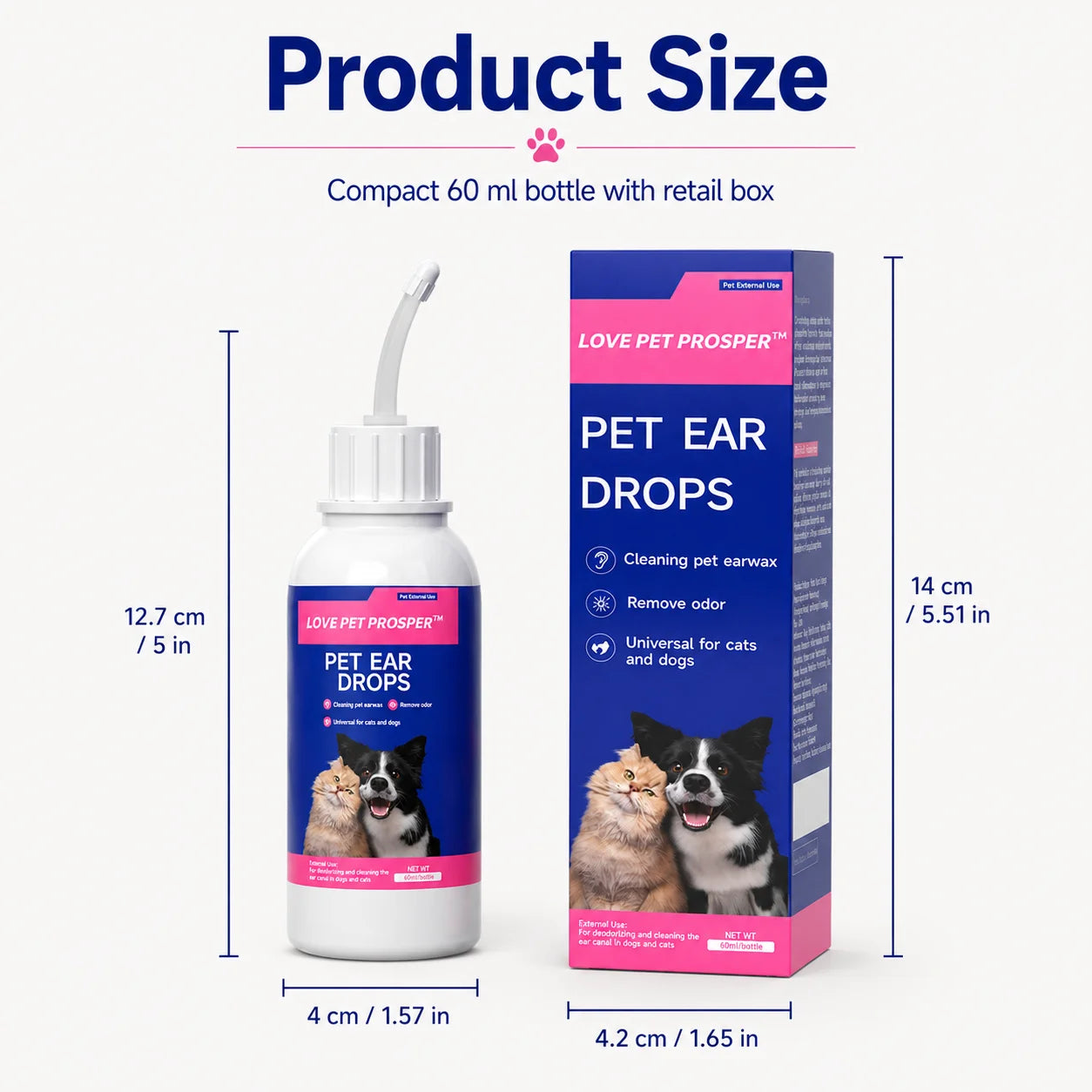 Gentle Pet Ear Drops For Dogs And Cats Cleaner Solution