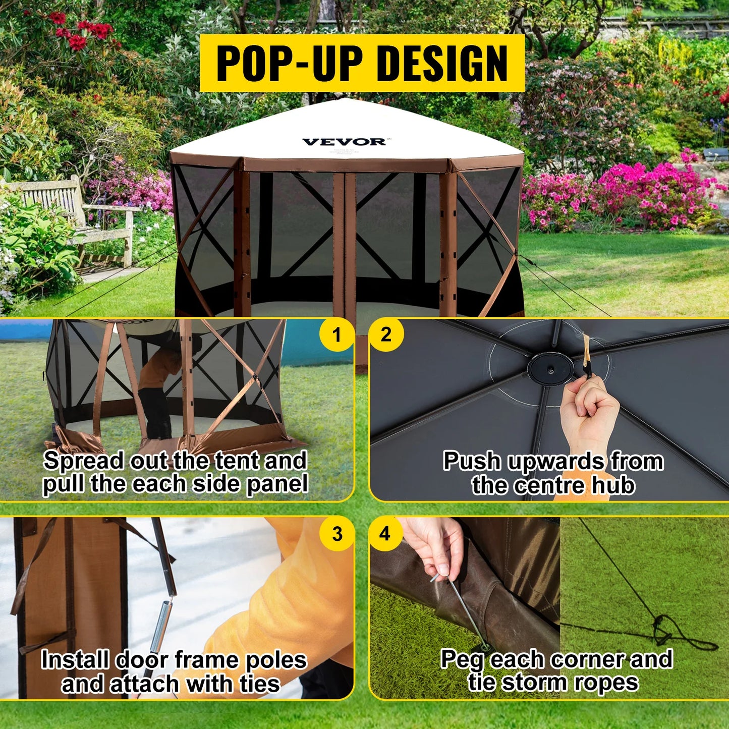 SucceBuy Pop Up Camping Gazebo Shelter Six Sided Canopy