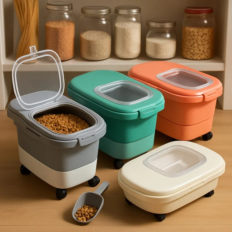 Collapsible Airtight Pet Food Storage Container With Sealed Lid