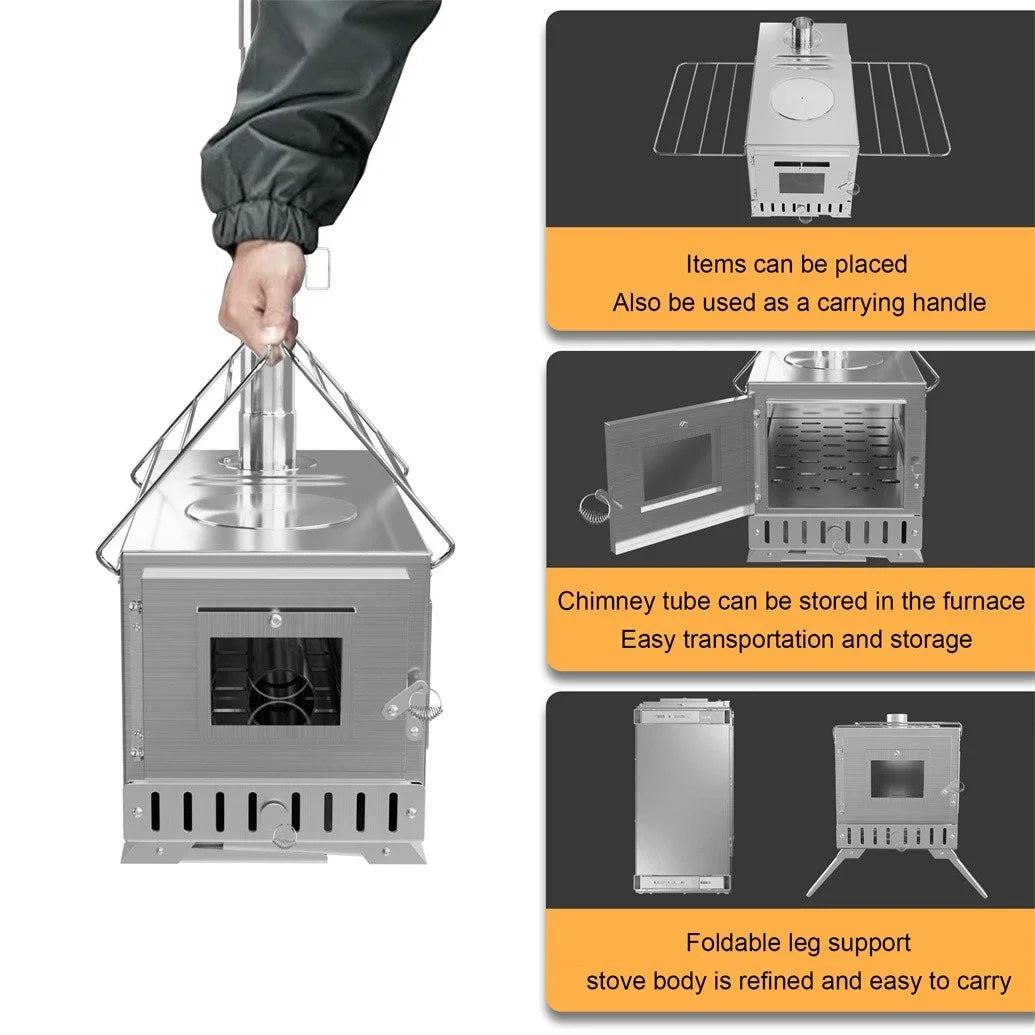 Portable Wood Burning Stove With Stainless Chimney Pipes