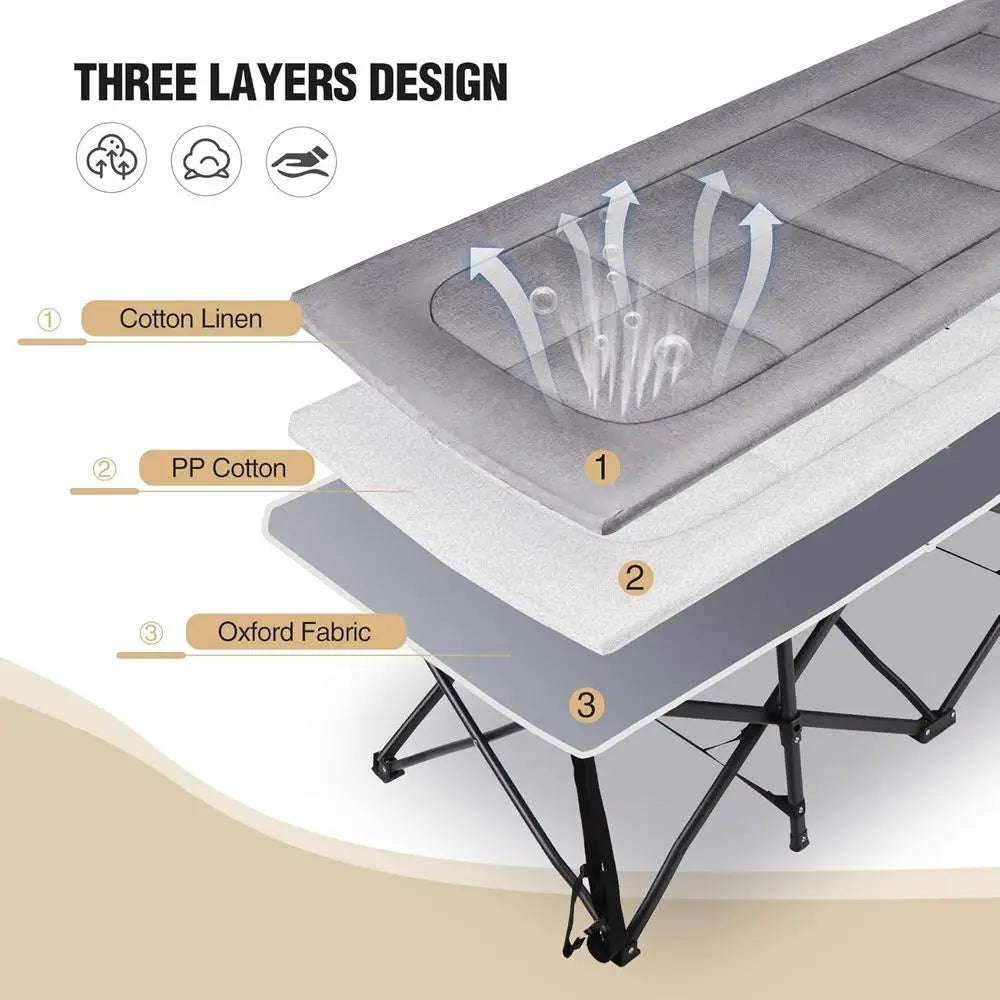Queen Size Camping Cot or Adults 2 Person, 500lbs Heavy Duty XXL Double Cot with Pad, Portable olding Sleng Cot or Indoor Oice O