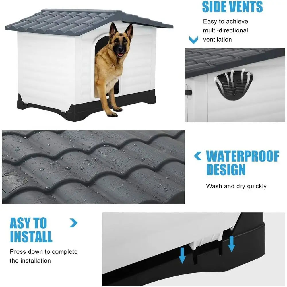 Water Resistant Plastic Dog House For Indoor Outdoor Pet Kennel