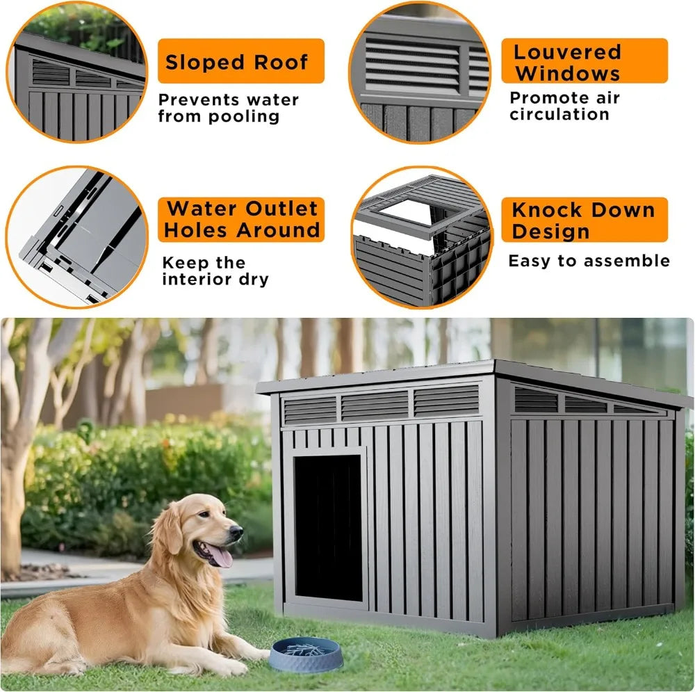 Durable Resin Dog House Weatherproof Indoor Outdoor With Removable Roof