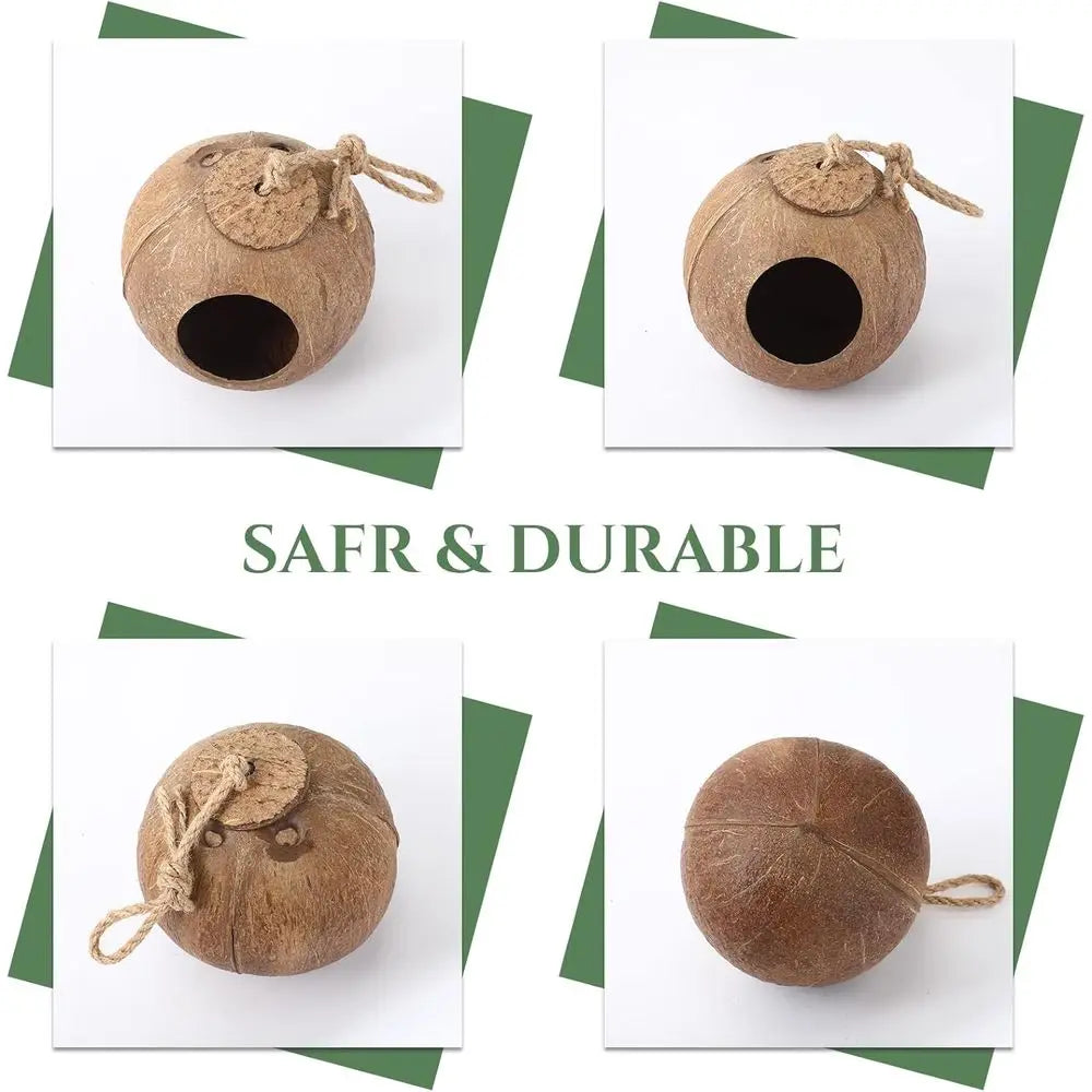 3 Pcs Coconut Bird Nest Hut Hanging Bird House Coconut Hide with 6.9 Feet Fake Vines Coconut Fiber Shell Small Bird Cage Accesso