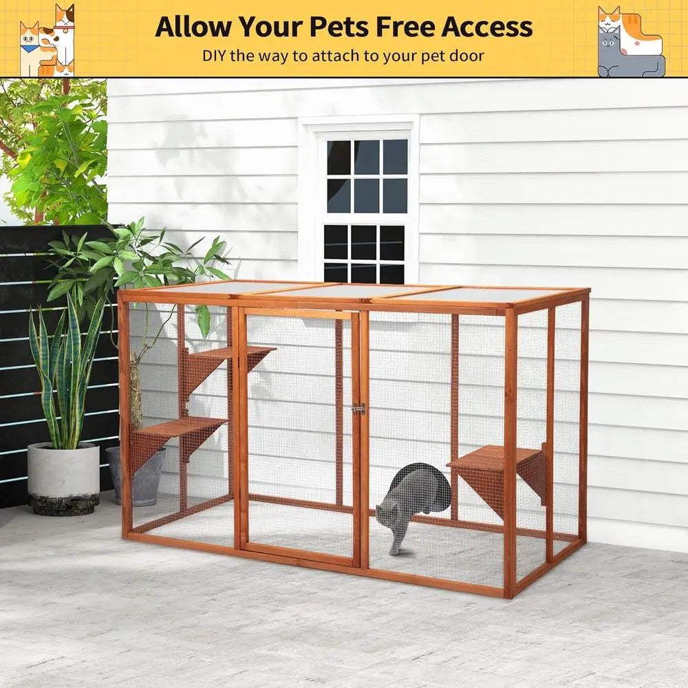 Outdoor Catio Enclosure With Waterproof Roof For Secure Pet Comfort