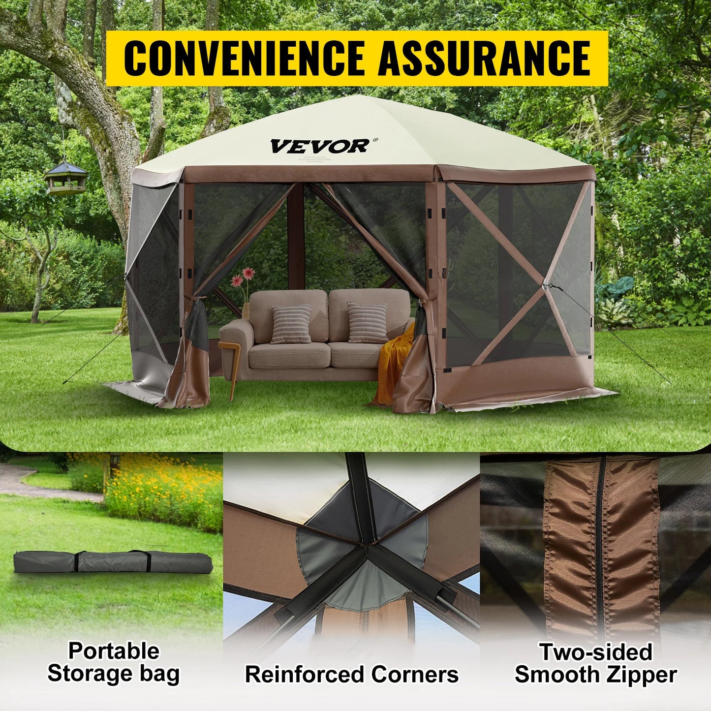 SucceBuy Pop Up Camping Gazebo Shelter Six Sided Canopy