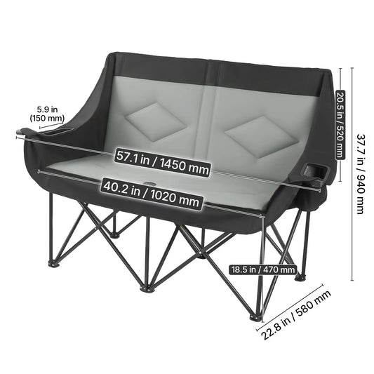 Double Camping Chair 660 Lbs Capacity With Dual Cup Holders