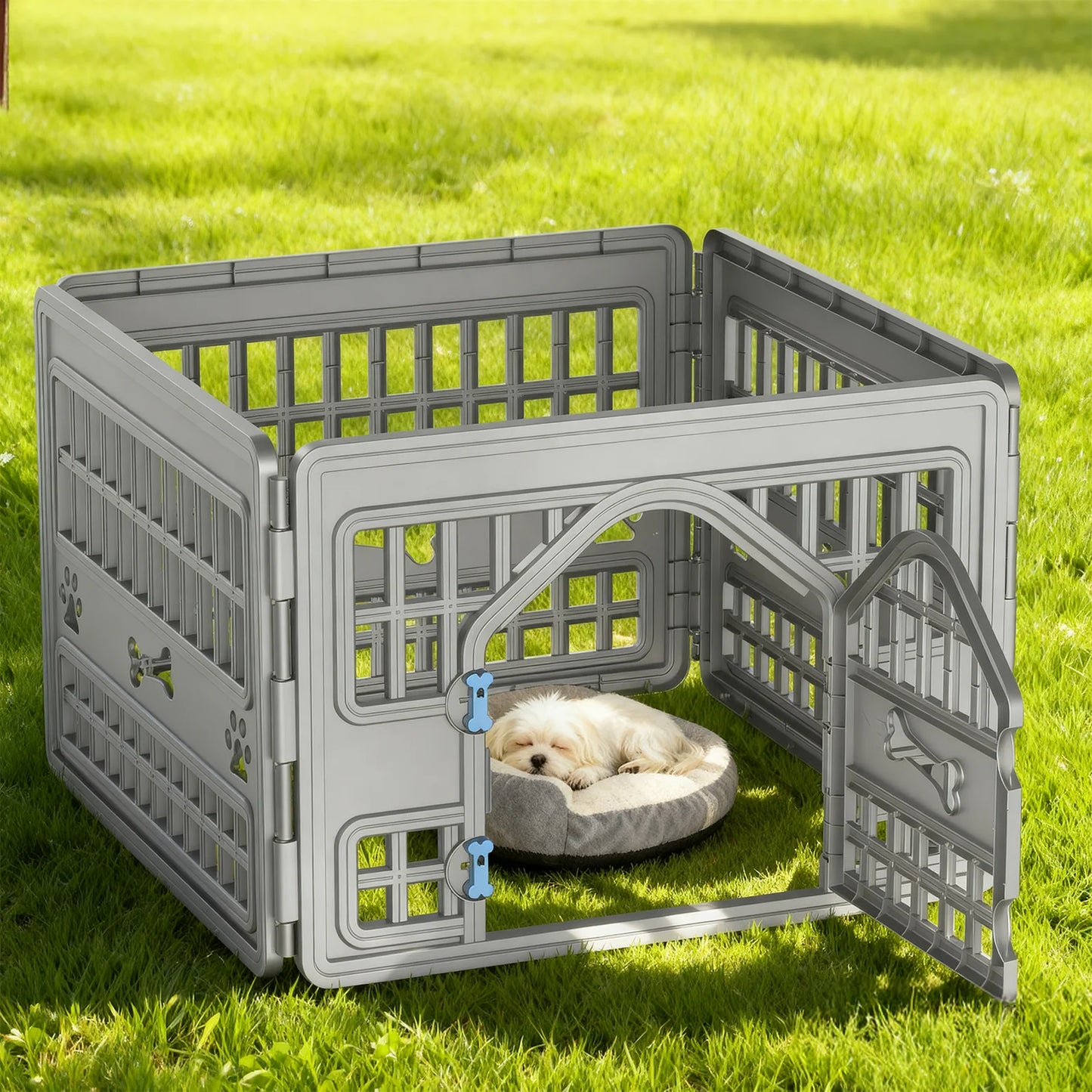 NONECN Resin Dog Playpen With Lockable Door Portable Pet Fence