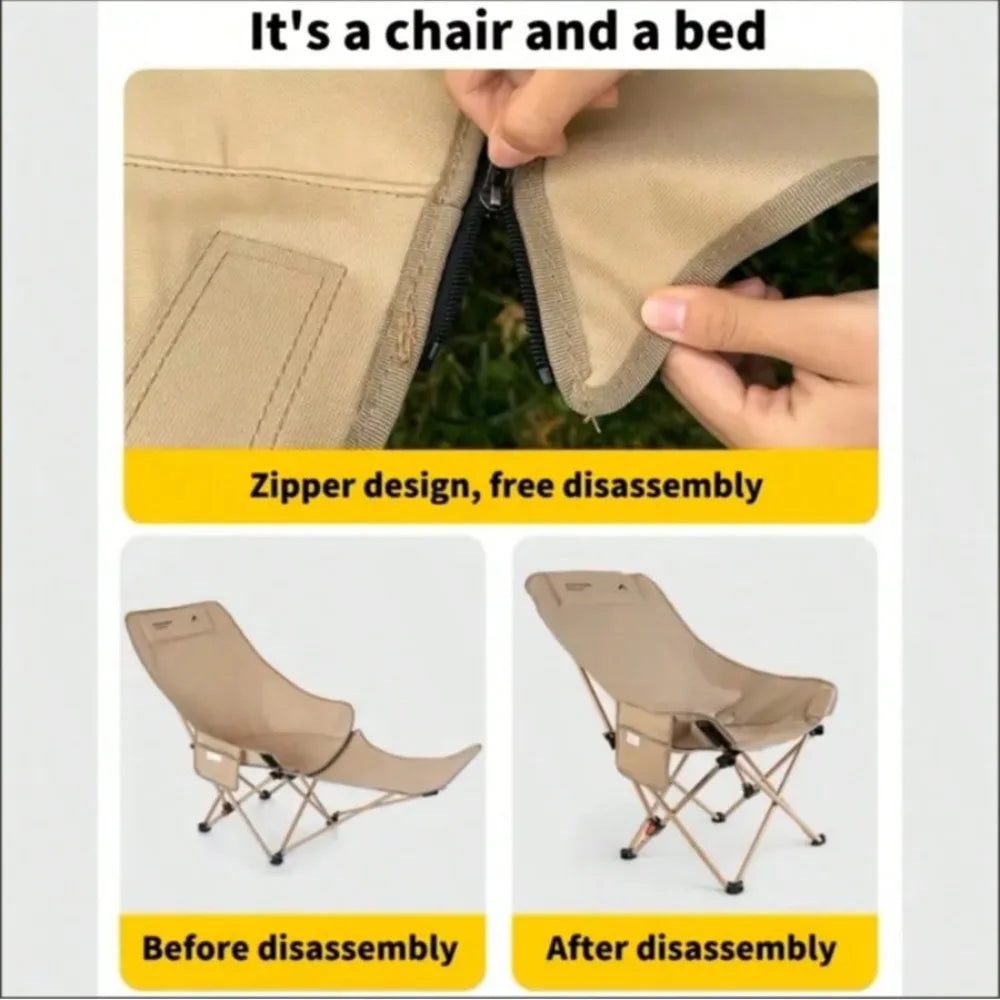 3-Position Adjustable Outdoor Folding Chair - Portable Camping & Beach Lounge Chair With 3-Level Reclining Positions, Lightweigh