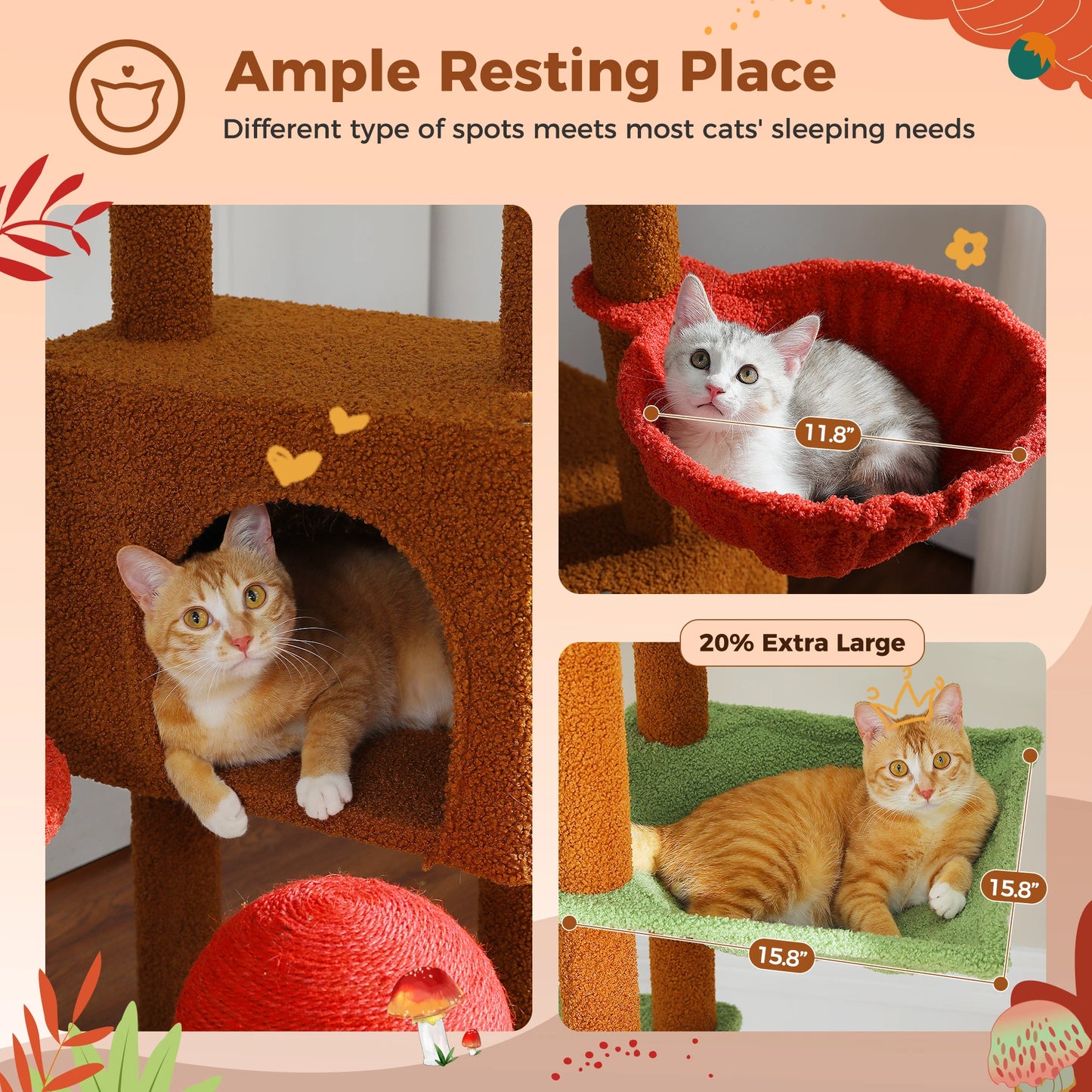 PETEPELA Cat Tree Floor To Ceiling Adjustable Tower With Hammock