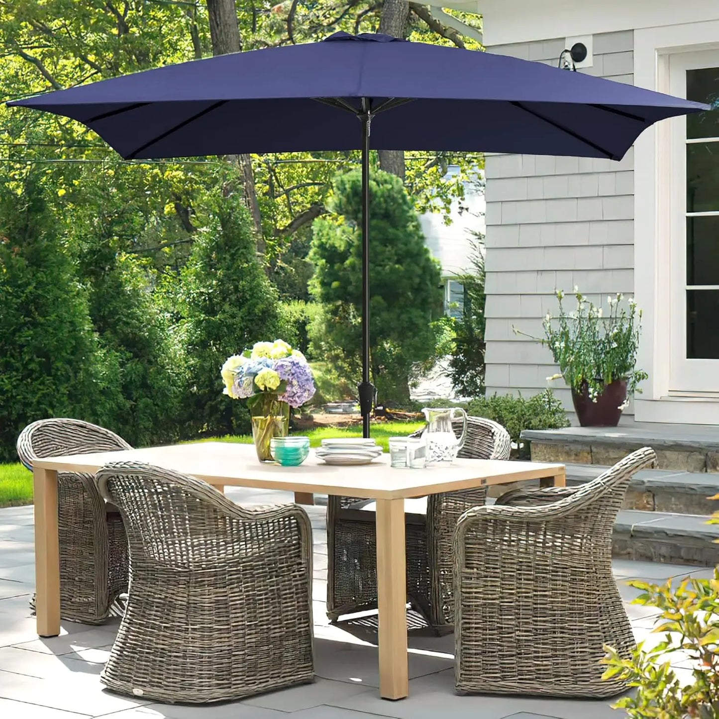 8x10FT Large Rectangular Patio Umbrella Outdoor Table Umbrella w/Crank Rectangle Market Umbrella UV Protection for, Customized