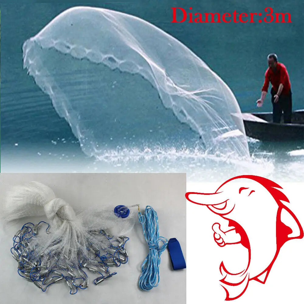 Dense Monofilament Hand Cast Fishing Net With Steel Sinkers