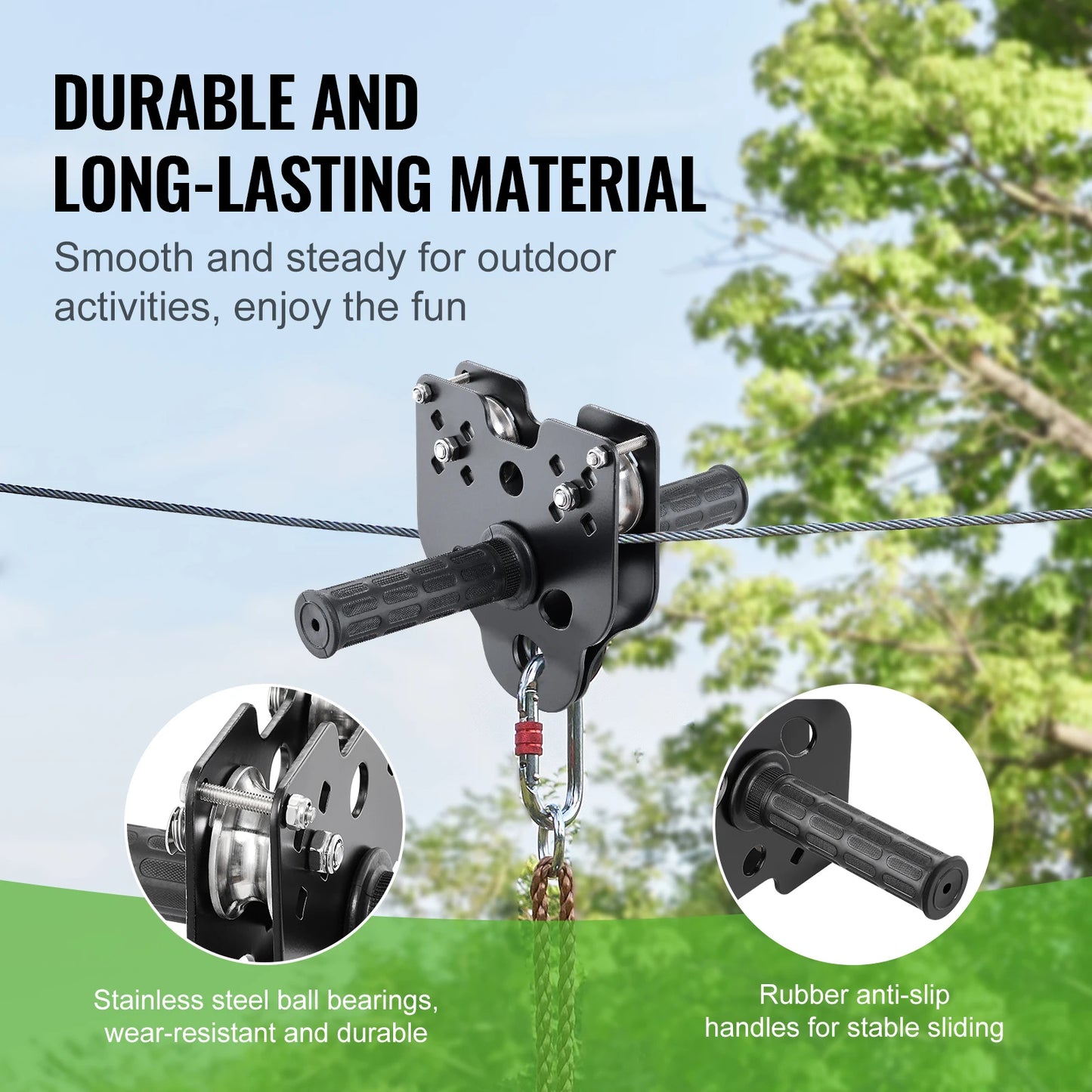 SucceBuy Zipline Kit Backyard Outdoor With Stainless Steel Safety Harness