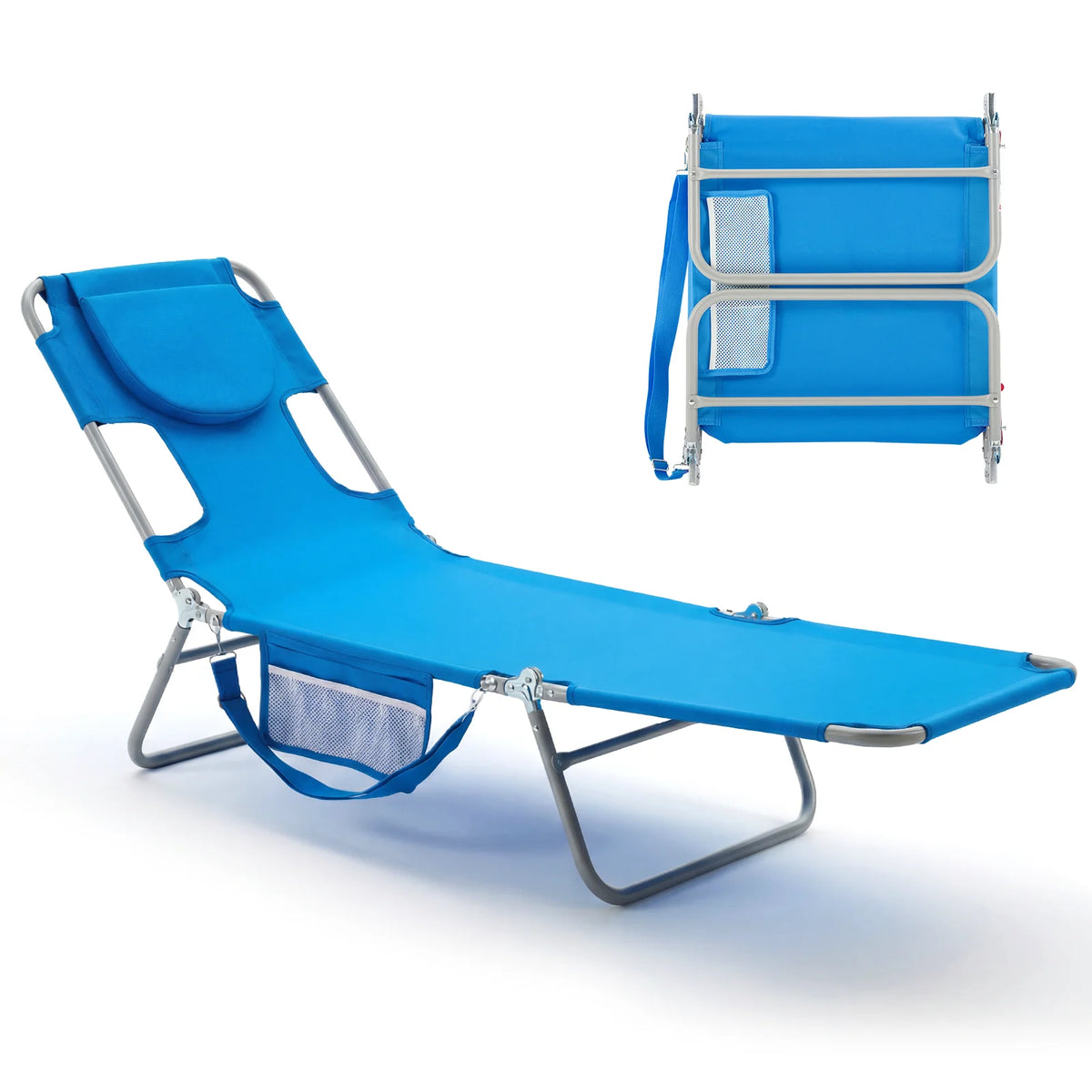 JHK Adjustable Reclining Beach Lounge Chair Portable Folding Metal Frame