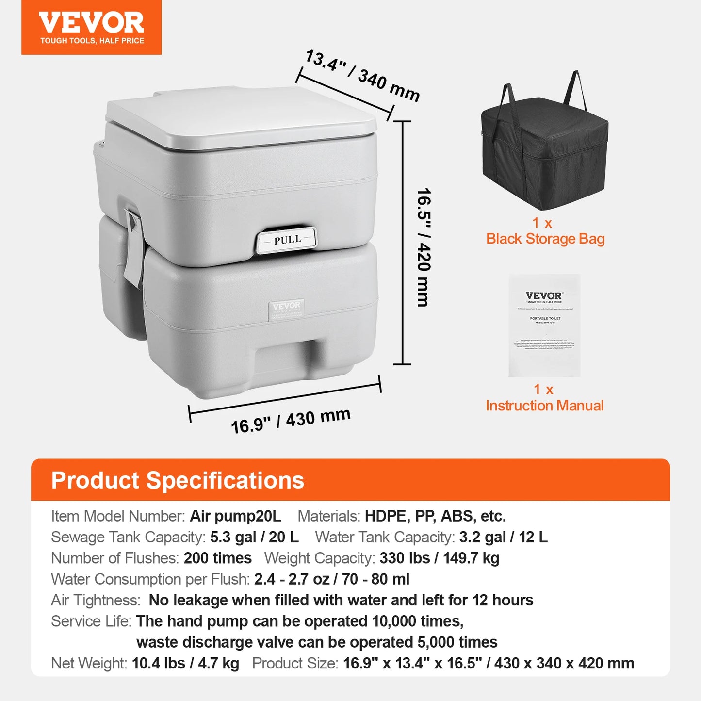 SucceBuy Portable Camping Toilet With Push-Button Pressurized Flush Odourless