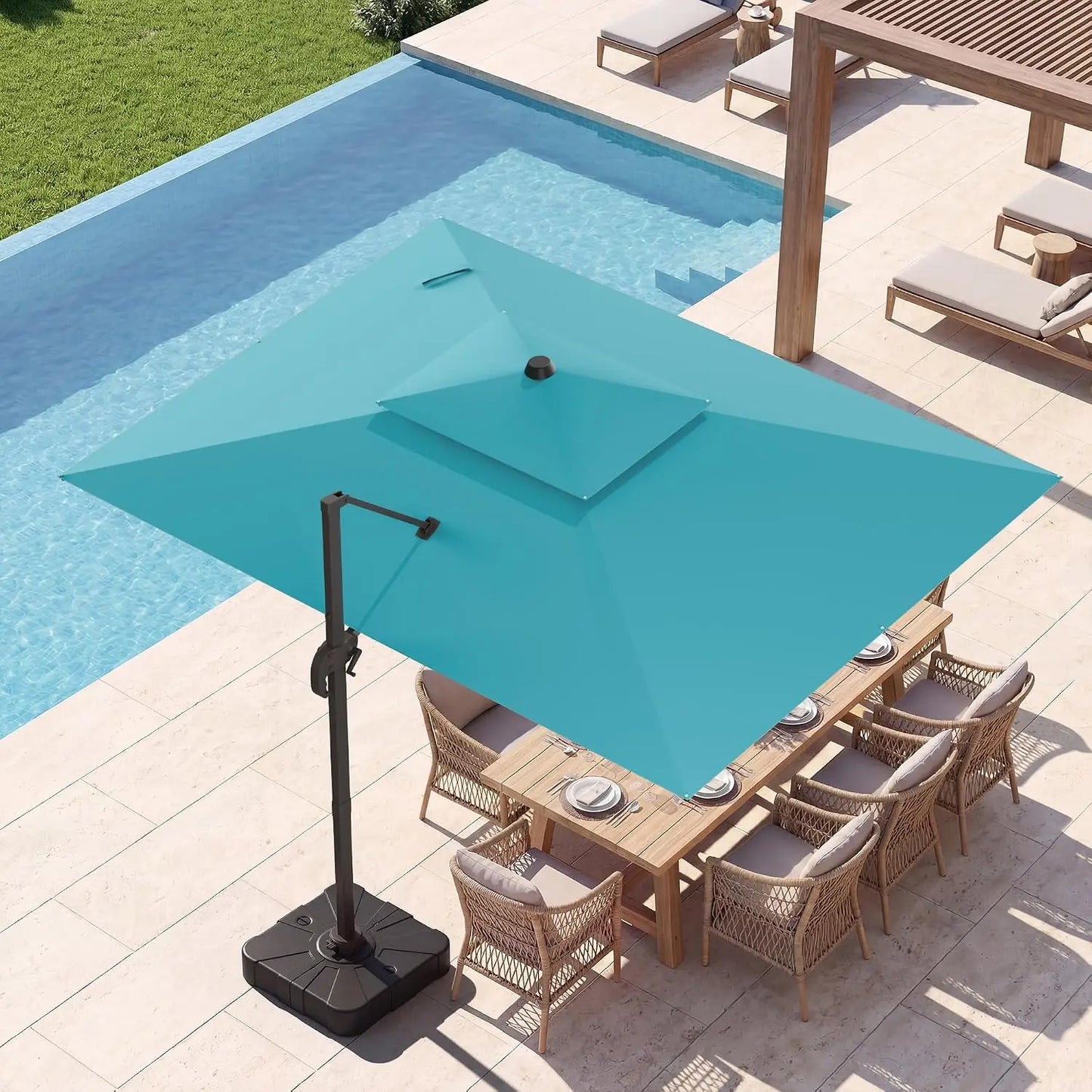 9'x12' Heavy Duty Double Top Rectangular 360° Rotatable Offset Cantilever Patio Umbrella, Customized