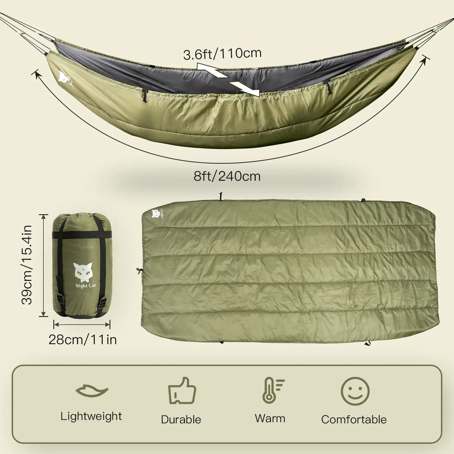 Insulated Hammock Underquilt Sleeping Bag Four Season Lightweight Warm