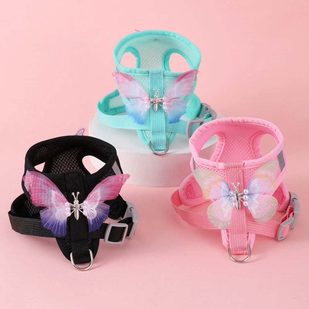 New Breathable Cute Cat Harness Set Butterfly Small Dog Harness Set Walk Outdoors Puppy Chest Vest Leash Accessories