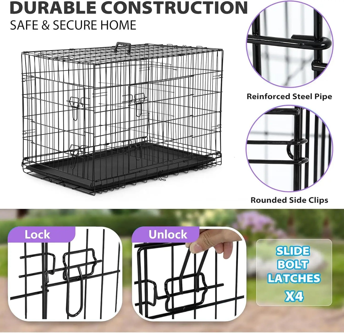 BestPet Foldable Dog Crate With Double Doors