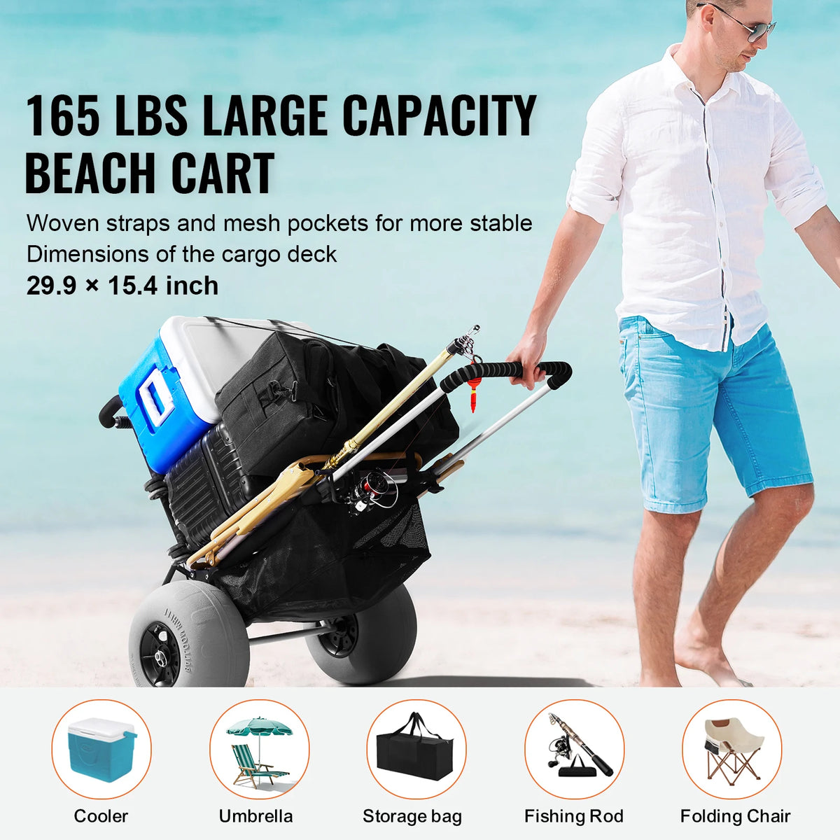 SucceBuy Beach Dolly With Big Wheels and Cargo Deck