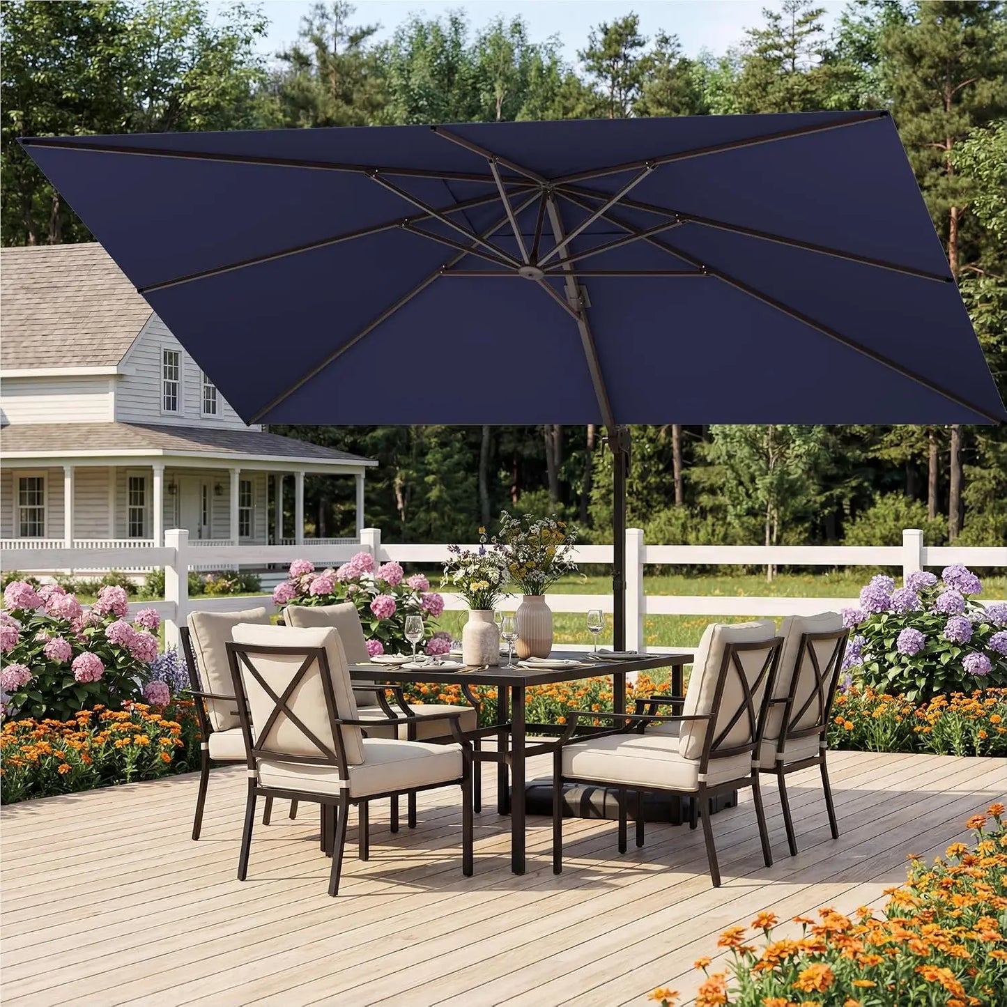 9'x12' Heavy Duty Double Top Rectangular 360° Rotatable Offset Cantilever Patio Umbrella, Customized