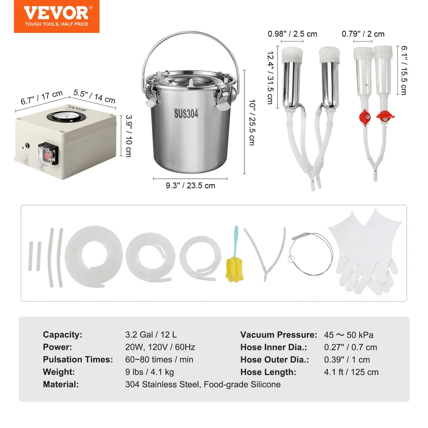 SucceBuy Goat Milking Machine Stainless Steel Bucket Electric Pulsation