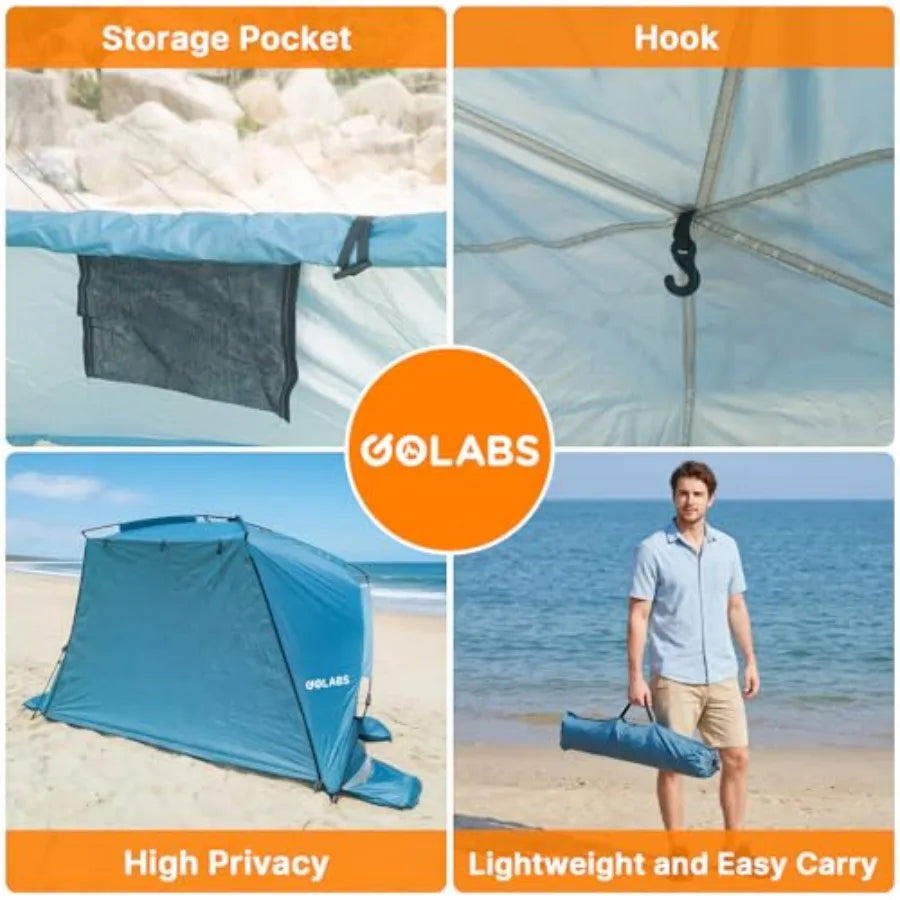 Pop Up Beach Tent Shelter With Attached Pole UPF 50