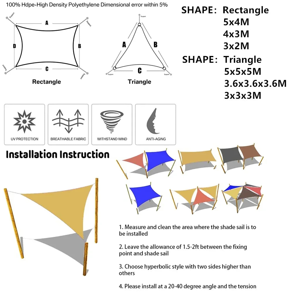 Waterproof Sunshade Sail For Outdoor Patio Pool Garden Shade