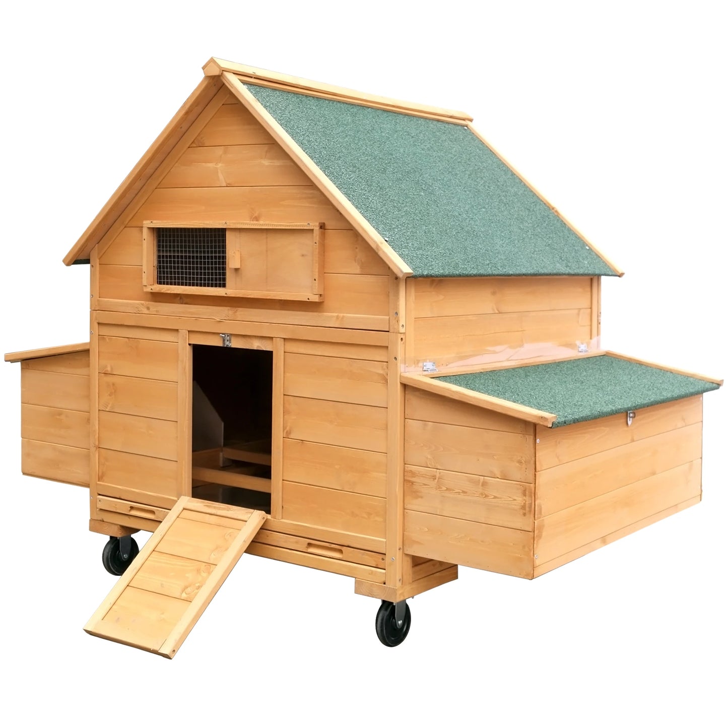 Mobile Wooden Chicken Coop On Wheels With Nesting Box