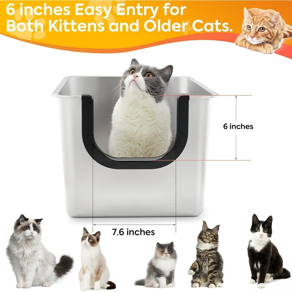 Stainless Steel Litter Box With Lid For Cats Leakproof Design