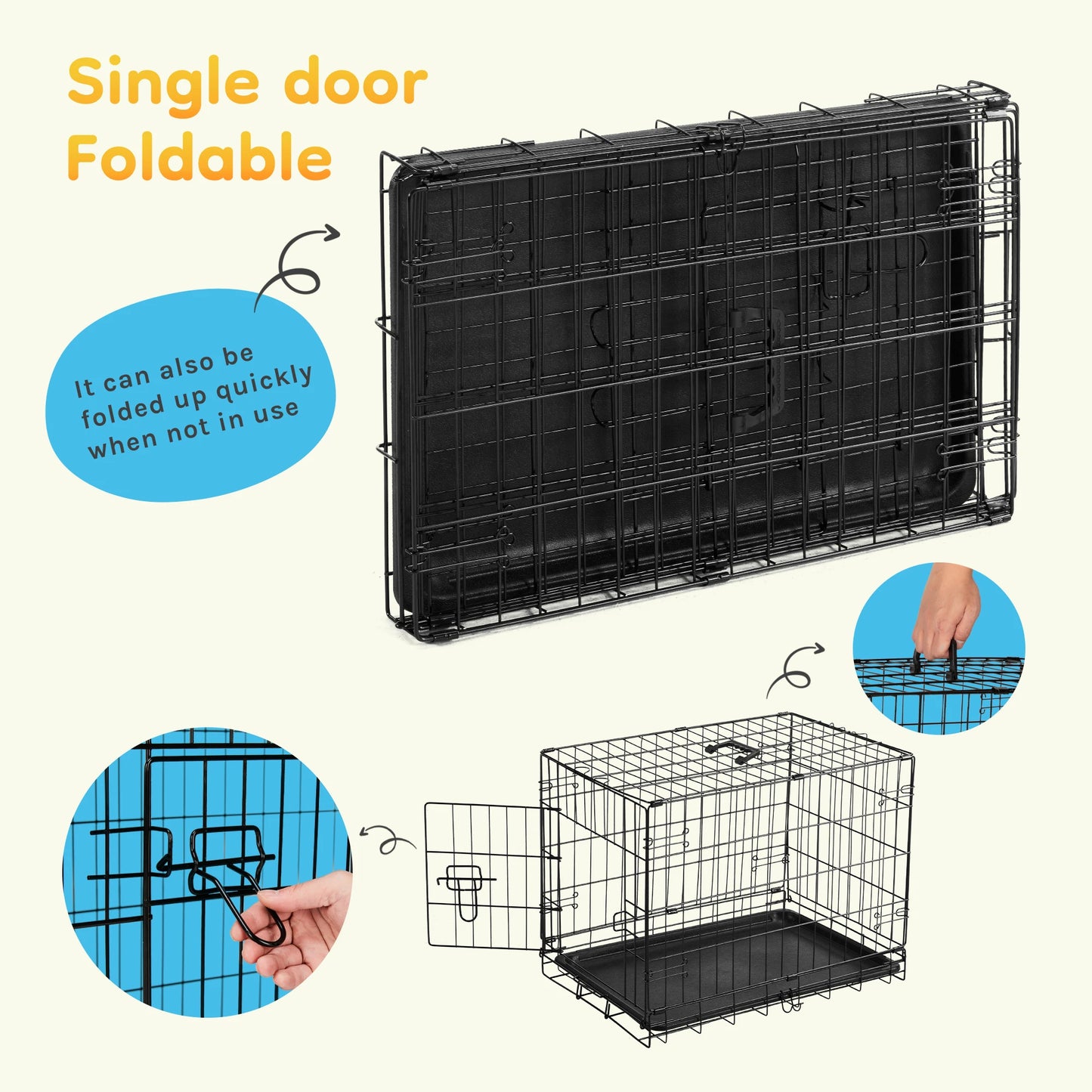 JHK Folding Metal Dog Cage With Leak Proof Pan Tray