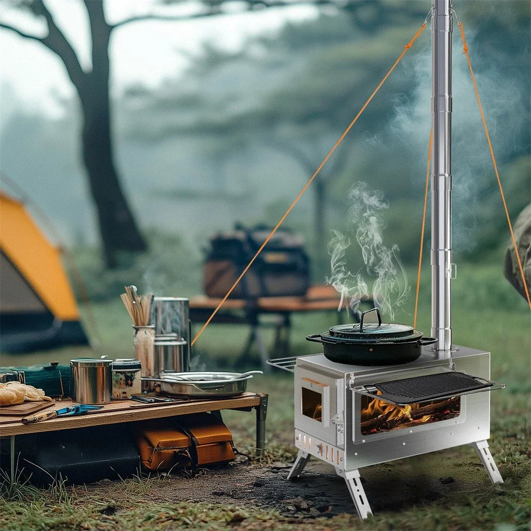 Portable Wood Burning Stove With Stainless Chimney Pipes
