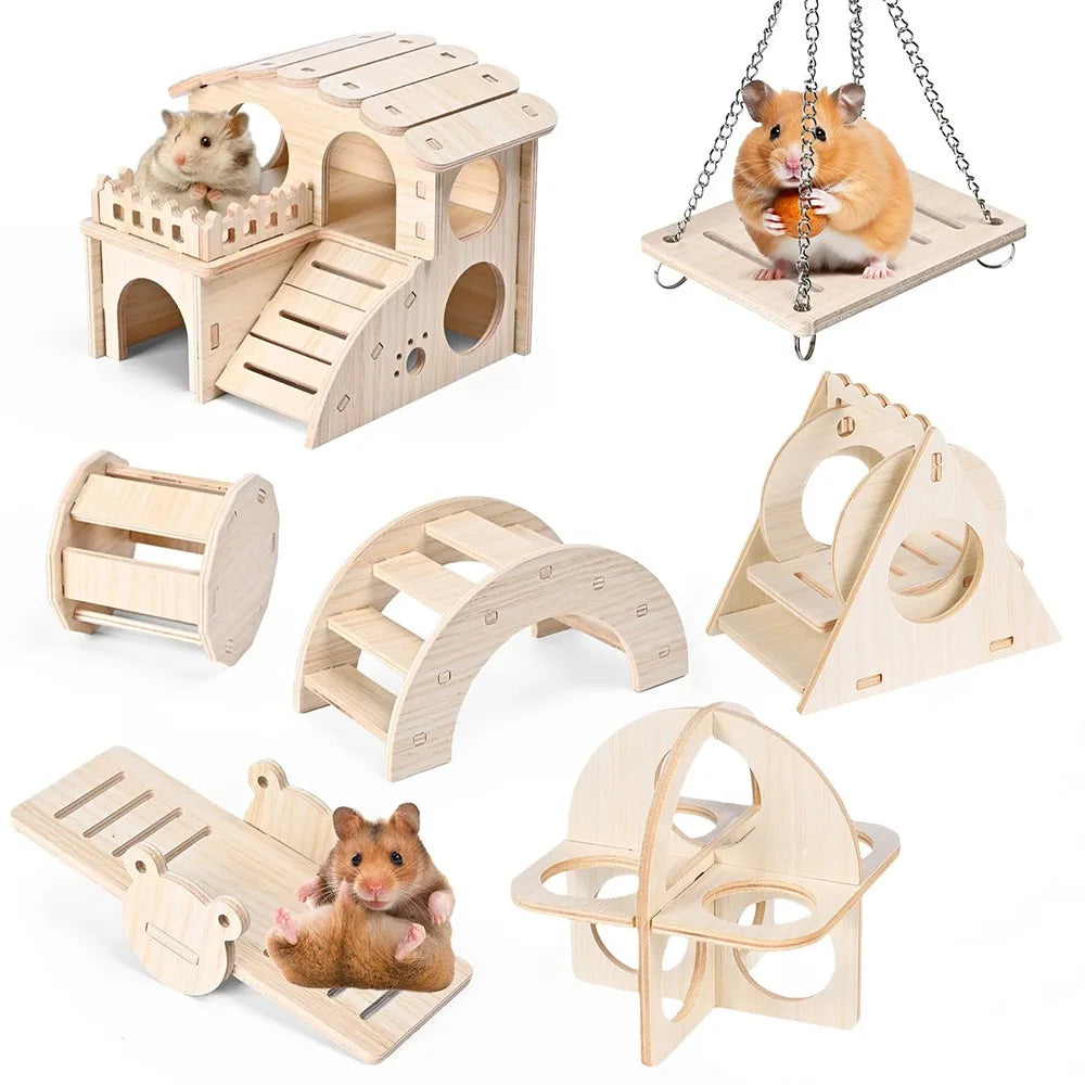 Hamster Wooden Swing Toy For Small Pets Cage Accessories