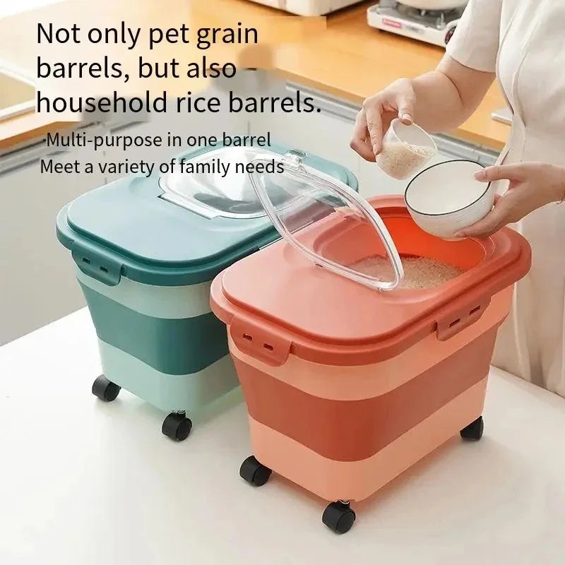 Collapsible Airtight Pet Food Storage Container With Sealed Lid