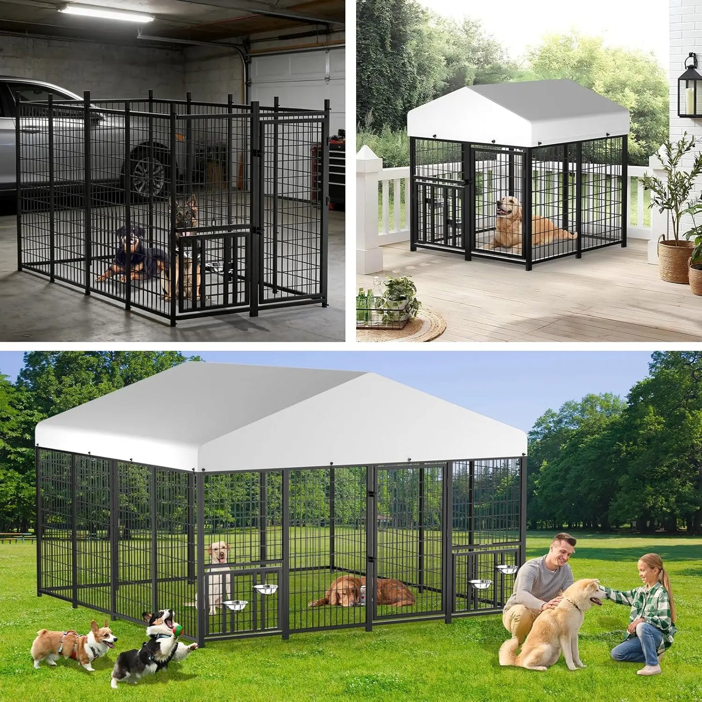 Outdoor Dog Kennel With Roof Heavy Duty Steel Enclosure Waterproof