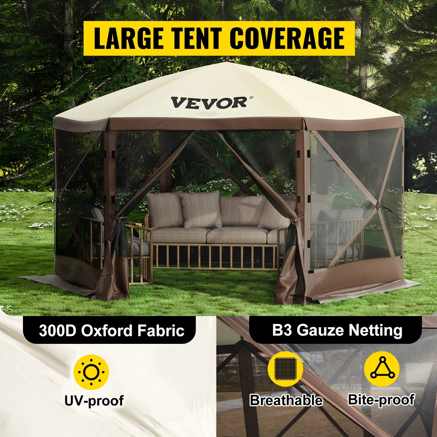 SucceBuy Pop Up Camping Gazebo Shelter Six Sided Canopy