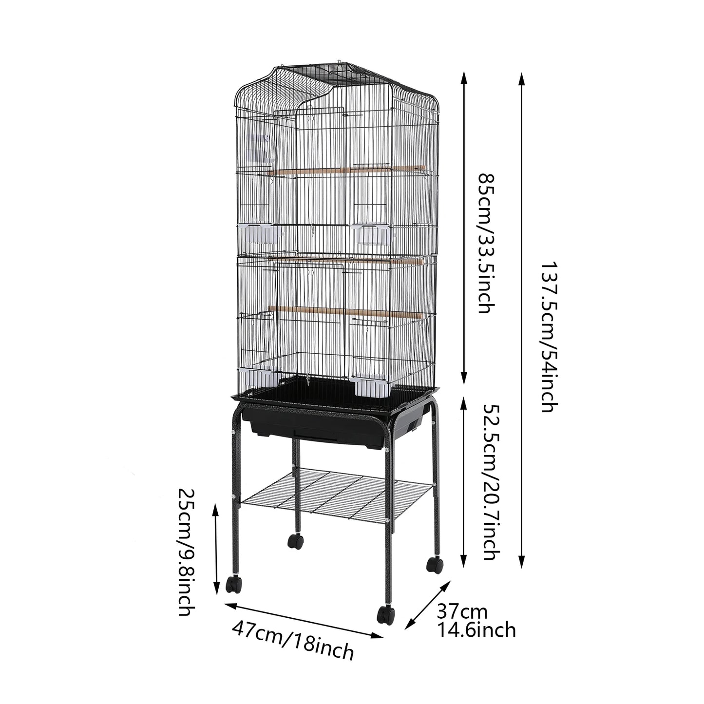Bird Cage With Stand And Wheels Lockable Door For Cockatiels Parrots Finches