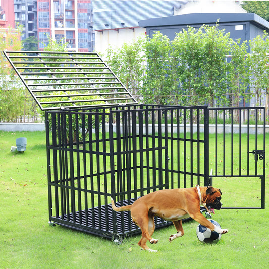 BINGOPAW Rolling Metal Dog Crate Kennel With Tray Playpen