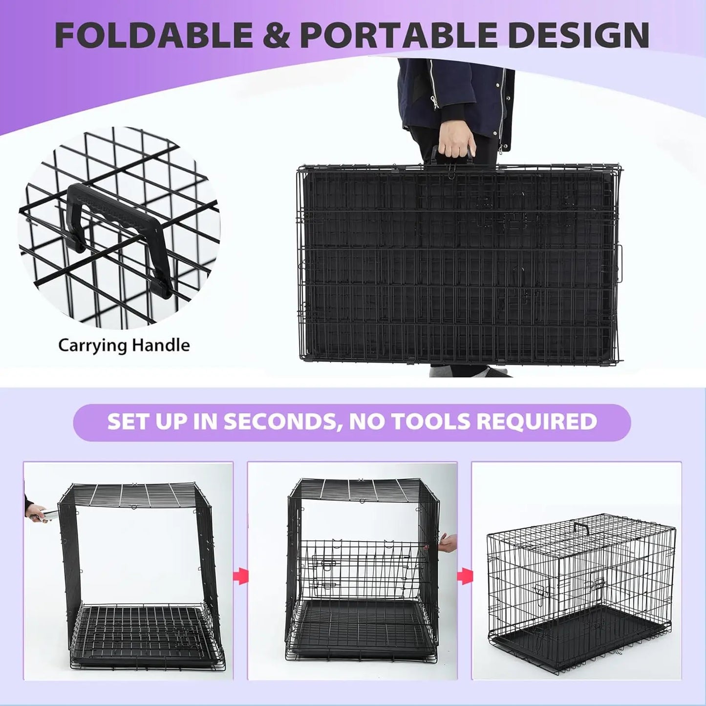 BestPet Foldable Dog Crate With Double Doors