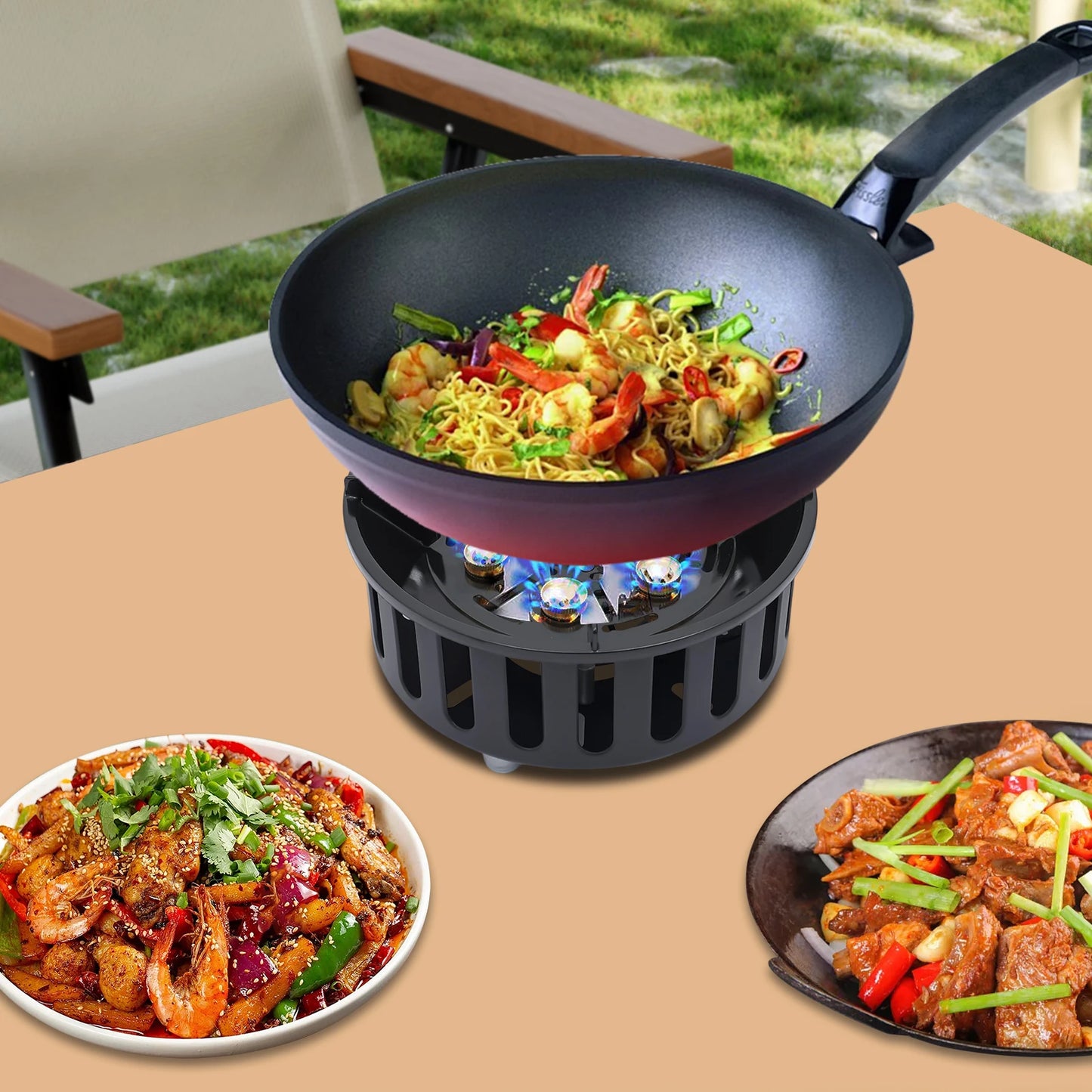 Portable One-Burner Camping Stove with Three Adapters and Ignition