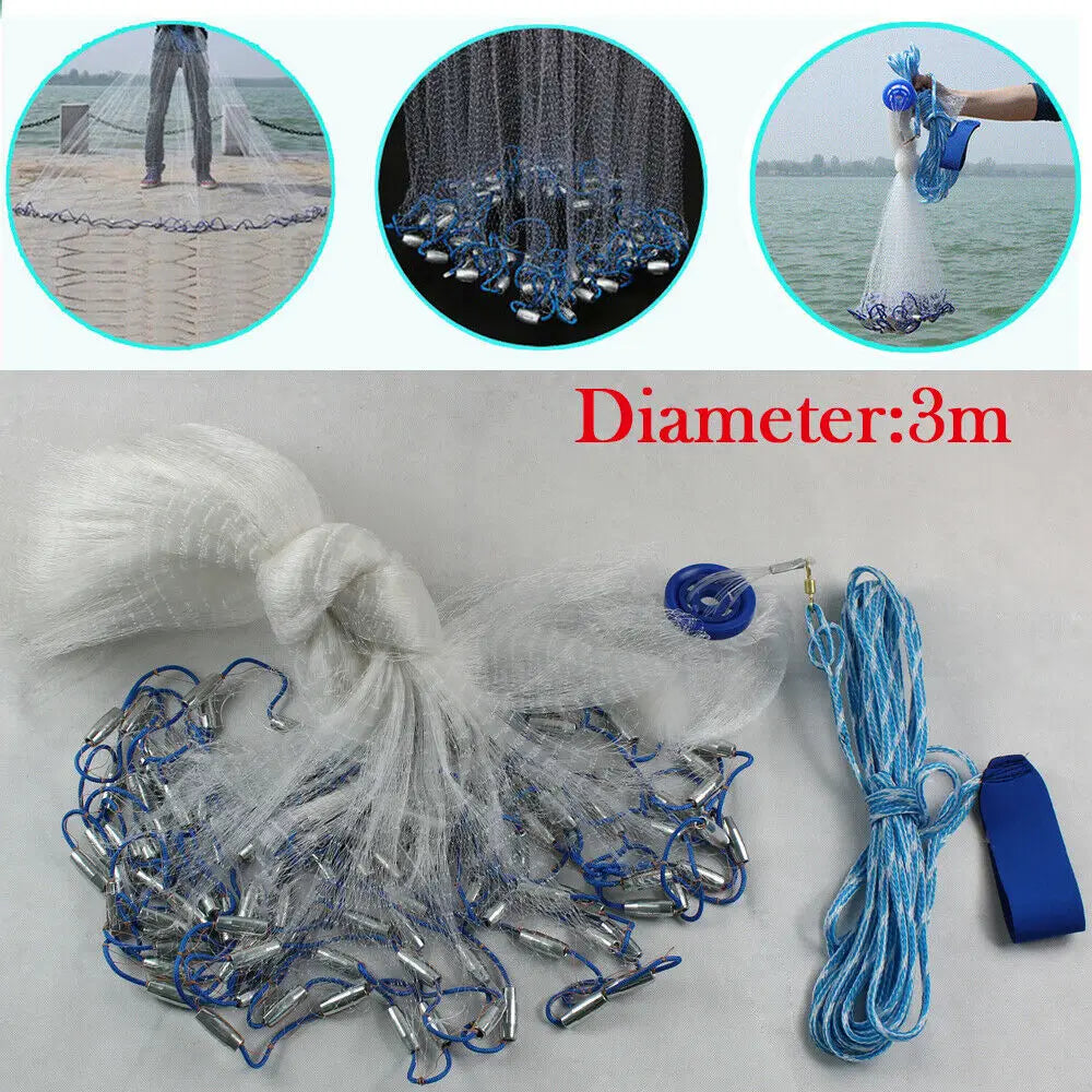 Dense Monofilament Hand Cast Fishing Net With Steel Sinkers