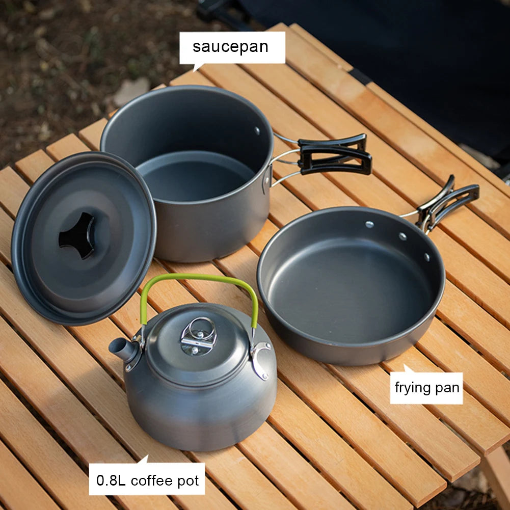APWIKOGER Camping Cookware Set 3 Piece Pot Pan Kettle