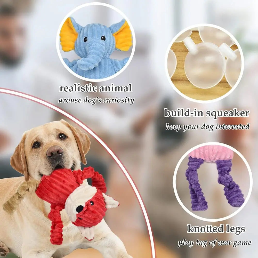 5 Pack Tough Squeaky Dog Toys Assorent Plush Animal Dog Toy Value Bundle Puppy Pet Dog Toys or Small Medium Large Dogs
