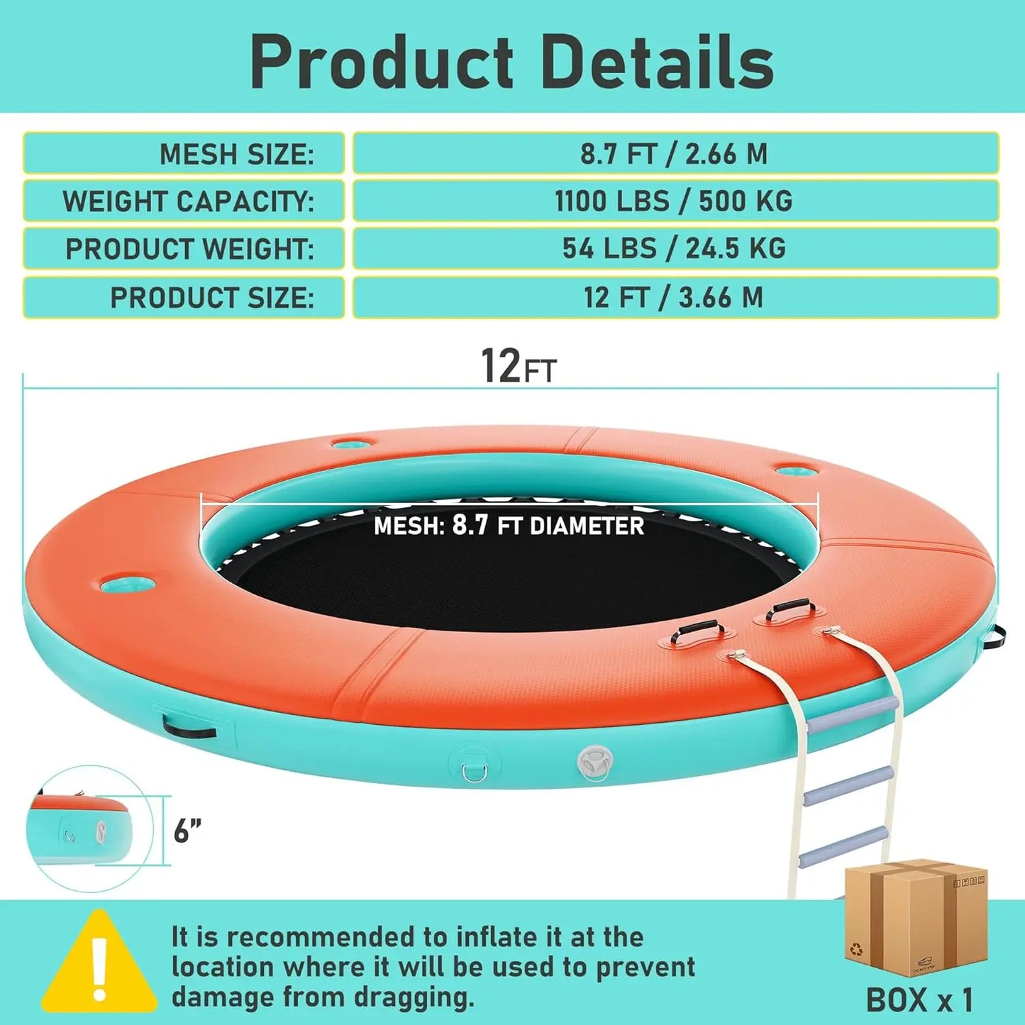 Inflatable Water Hammock Heavy-Duty Round Floating Ring Raft Swimming Platform for Lake, Pool, Beach, Boat Floating Pad, Custom