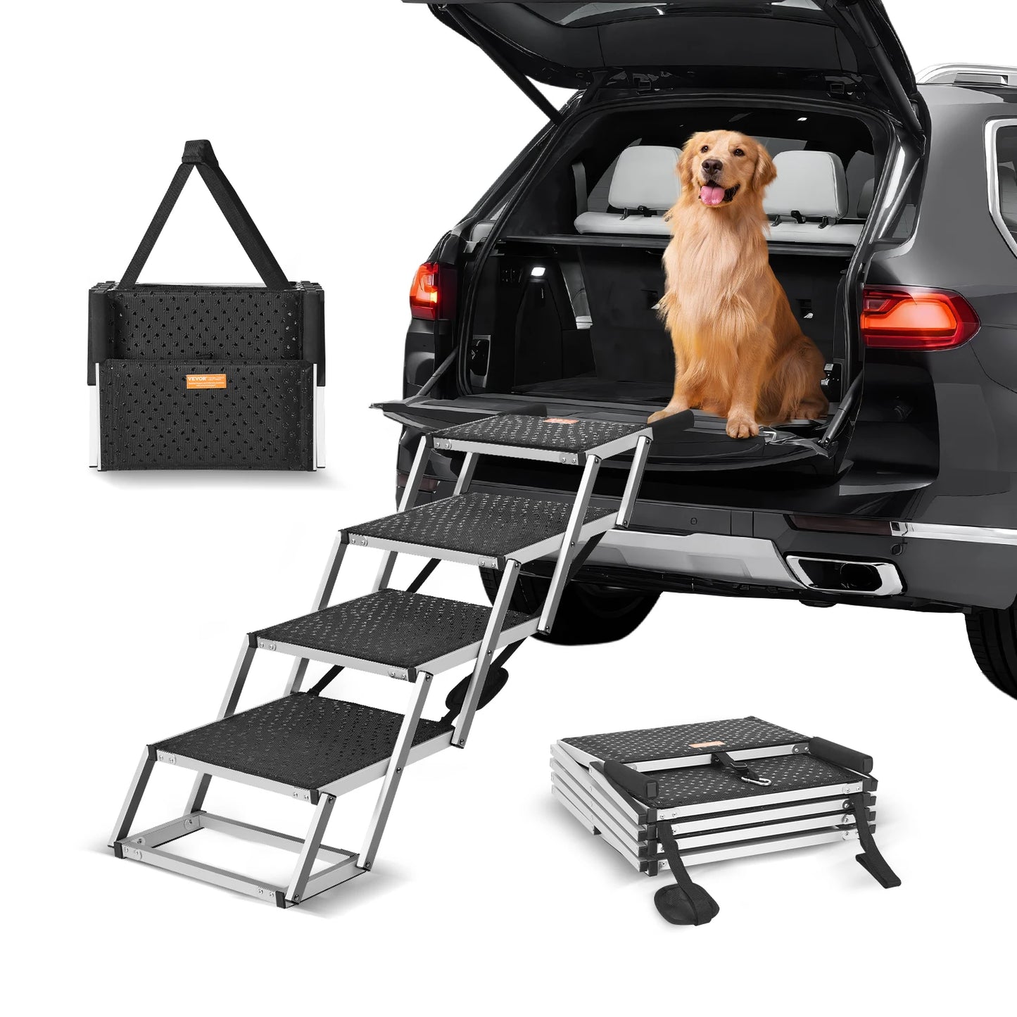 SucceBuy Dog Car Steps Portable Folding Pet Stair For Cars