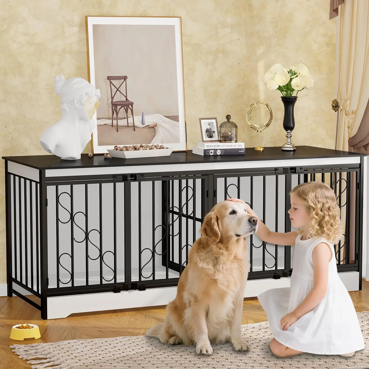 COZPAW Two Dog Wooden Crate Kennel Furniture Heavy Duty