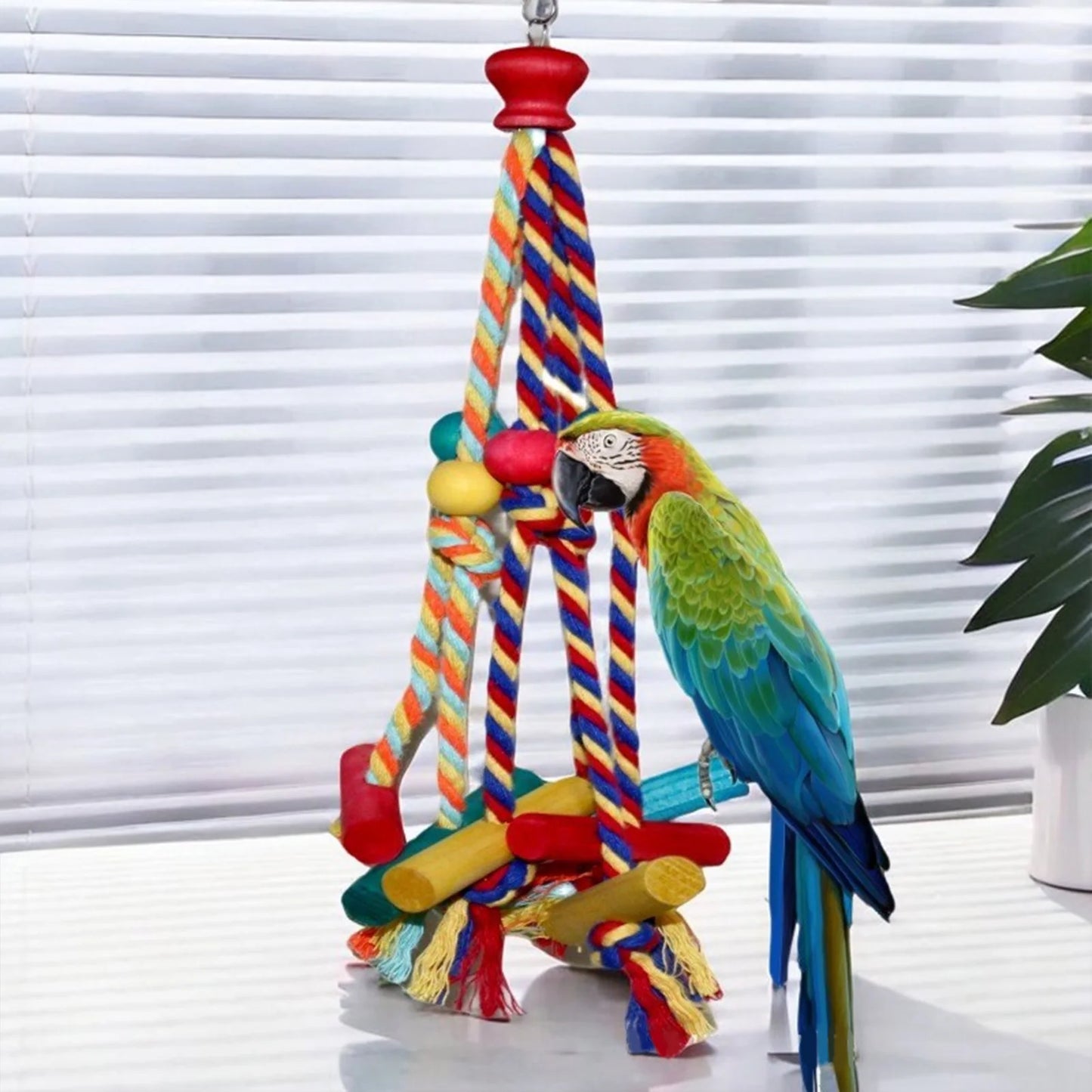 Natural Wooden Cage Hanging Rope Bird Toy For Conures Budgies Cockatiels